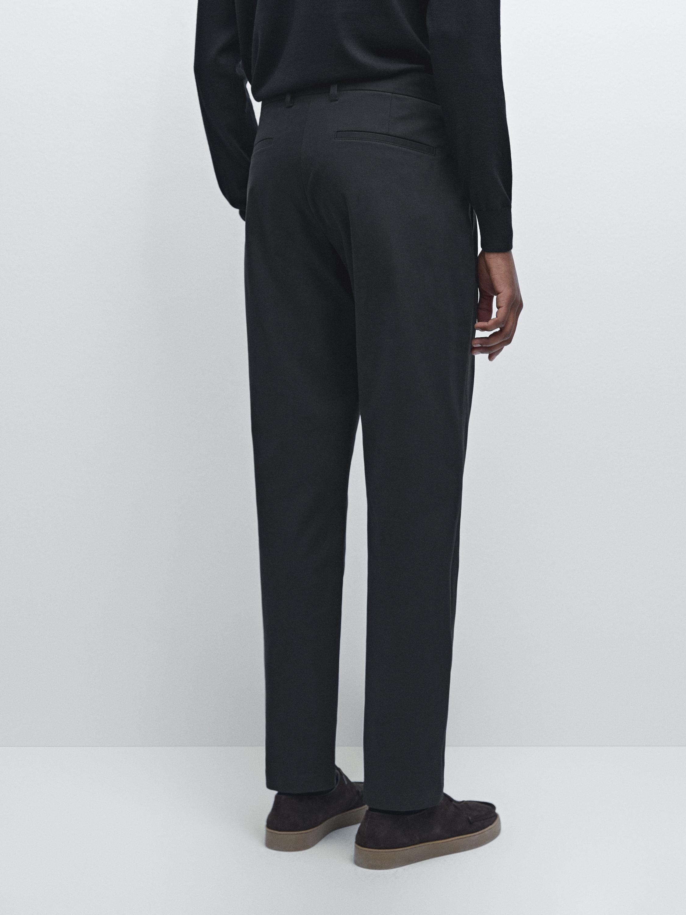 Cotton blend slim fit trousers